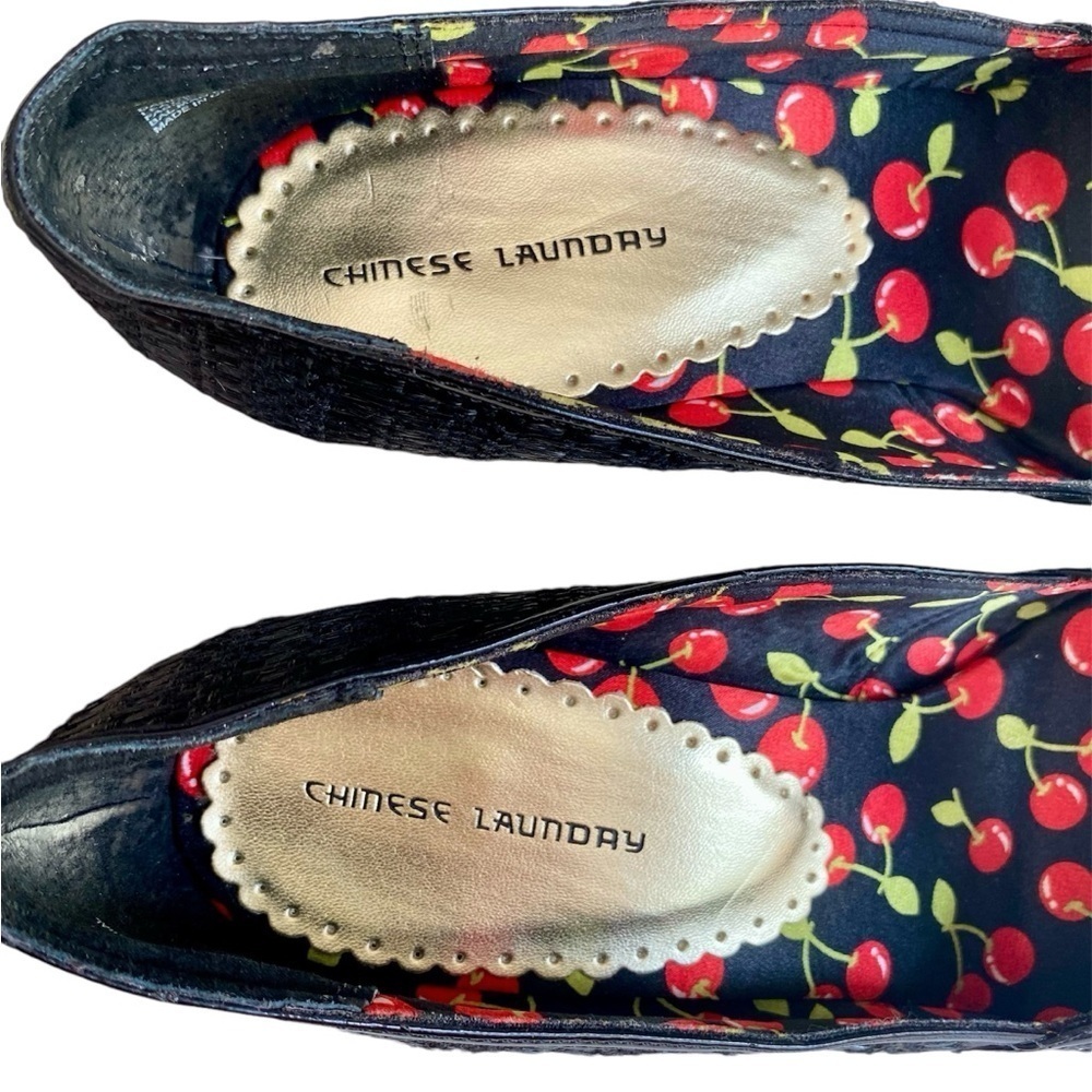 CHINESE LAUNDRY Heels Peep Toe Black Red Cherry Gold Tone & Crystals Women 9 - Picture 8 of 14